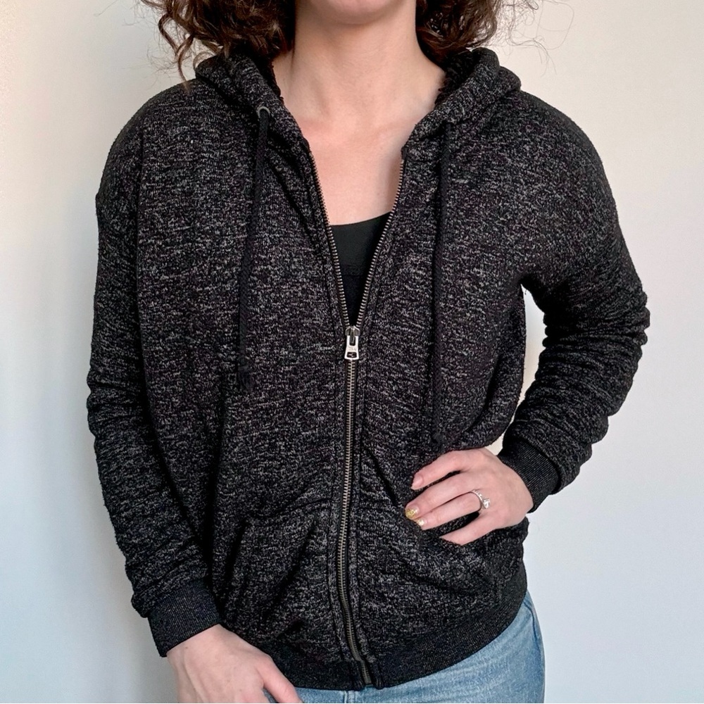 American Eagle Black Zip-Up Hoodie Sherpa Lined Soft Plush Loungewear Cozy Fuzzy